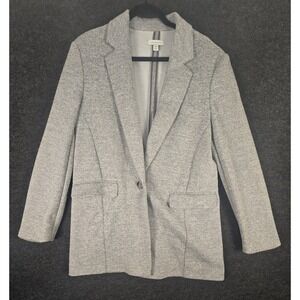 Topshop Gray Herringbone Knit Blazer Single Button Lapel Collar Women's